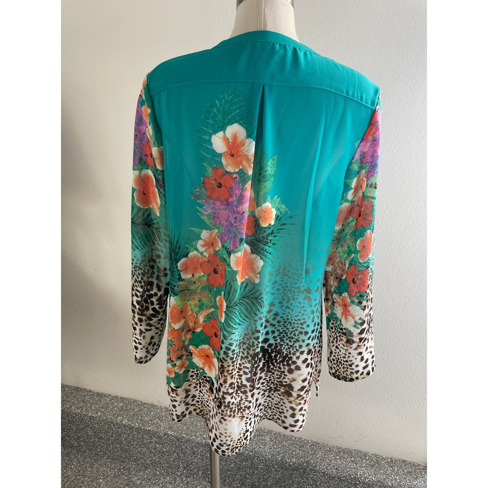 Soft Surroundings Womens Medium Teal Blue Silk Blend Split Neck Tunic Blouse Top - Picture 8 of 9